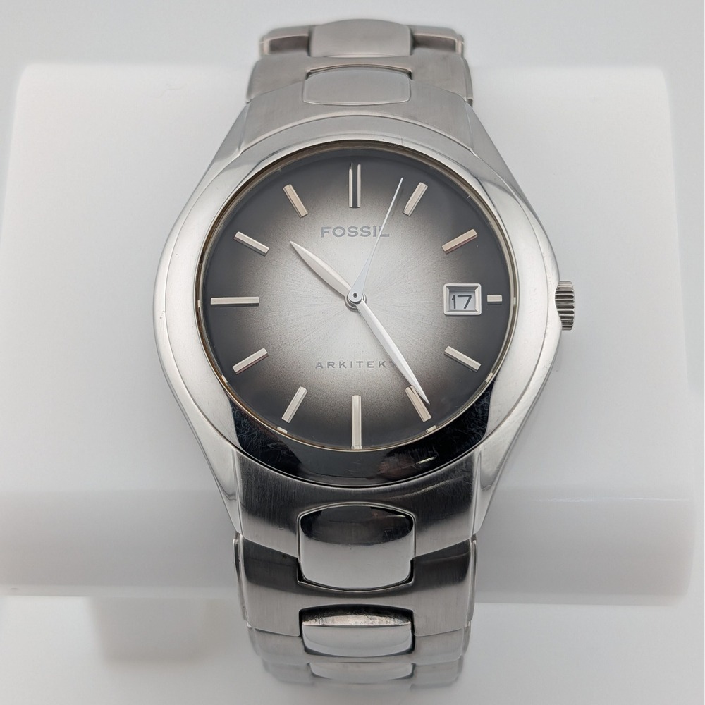 Fossil Arkitek FS-2903 Gray Brown Sunburst Dial Stainless Steel Date Watch 36mm